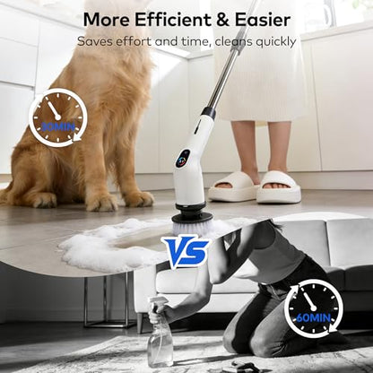 Electric Spin Scrubber, Cordless Cleaning Brush with 7 Replaceable Brush Heads, IPX7 Waterproof Power Scrubber 3 Adjustable Sizes & 3 Speeds for Bathroom Bathtub Kitchen Car Tile Cleaning
