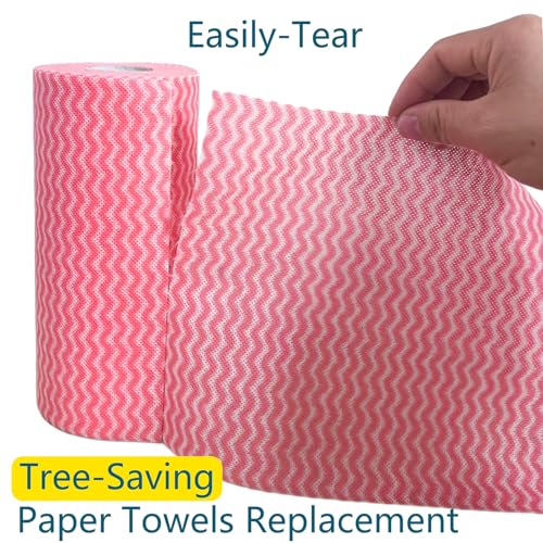 Reusable Paper Towels, 120 Full Sheets 2 Pack, Zero Waste Paperless Kitchen Cloths, Multi-Purpose Cleaning Wipes, Washable Towels - Pink - color: Pink 2 Rolls