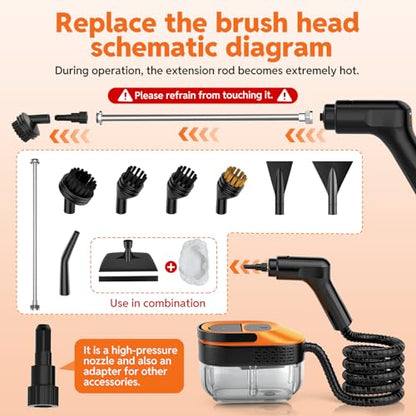 Steam Cleaner for Home & Car, 15s Fast Heat Handheld Steamer for Cleaning, 1.6L Large Tank, 3-Level Steam Control with 16-Piece Accessories Kit for Floors, Couches, Tiles, Grout, Dirt, and Grease