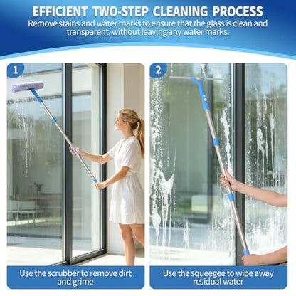 Creatyi 11PCS Window Cleaning Kit Washing Tool, Bucket 3 Gallon, 76 inch Long Handle Window Squeegee and Microfiber Scrubber,Equipped with Replaceable Squeegee and Scrubber for Home Business Use