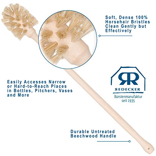 Redecker Bottle Brush, Light Horsehair Bristles, 17 Inch Long, Beechwood Handle for Milk Bottles and Carafes, Made in Germany - size: 16-1/2-Inches