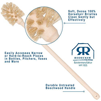 Redecker Bottle Brush, Light Horsehair Bristles, 17 Inch Long, Beechwood Handle for Milk Bottles and Carafes, Made in Germany - size: 16-1/2-Inches