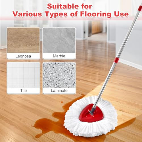 Mop Heads for O Cedar EasyWring 1 Tank System Mop Heads Replacements, Full Set with 1 Base + 1 OCedar Scrubber Mop Head + 3 Spin Mop Replacement Heads, All-in-One Cleaning Kit for Home& Kitchen - color: 3white Set