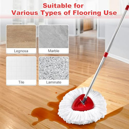 Mop Heads for O Cedar EasyWring 1 Tank System Mop Heads Replacements, Full Set with 1 Base + 1 OCedar Scrubber Mop Head + 3 Spin Mop Replacement Heads, All-in-One Cleaning Kit for Home& Kitchen - color: 3white Set