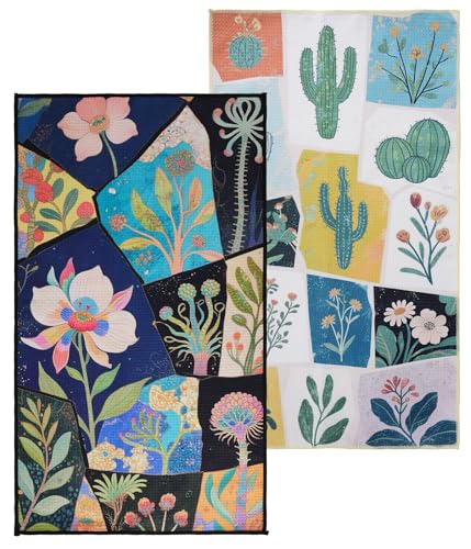 Waffle Kitchen Towels Set of 2 Pack 15.7" x 27.6" Quick Dry Microfiber Tea Dish Towel with Hanging Loop, Ultra Absorbent Reusable Cleaning Dishcloths, Decorative Hand Towels Housewarming Gifts - color: Cacti and Flowers, size: 15.7" x 27.6" (2 Pack)