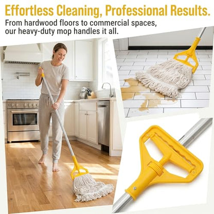 Yesland Commercial Mop with 2 Mop Heads, Industrial Cotton Mops with 61inch Long Handle, Heavy Duty Looped-End String Wet Mops for Cleaning Office Garage Hardwood Warehouse Factory Mall Deck
