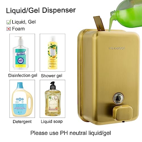 Wall Mounted Hand Soap Dispenser Bathroom, 1200ml 40oz Commercial Stainless Steel Liquid Soap Dispenser Wall Mount (Vertical Gold) - color: Vertical Gold