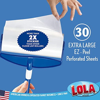 LOLA Rola PET Hair Remover Sticky Mop, Giant Floor Lint Roller, 9" x 3.5", Extender Handle, Largest Head, Traps Hair, Dust, Dirt, Extra Sticky Sheets - size: 1 Set, style: Mop w/ Extender Handle