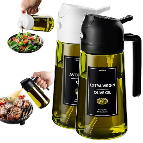 CXINYI - 16oz/470ml Olive Oil Dispenser for Kitchen with Stickers - 2 in 1 Olive Oil Sprayer for Cooking, Air Fryer, and Salad, Black&White (Light-Proof Kitchen Gadget) - color: Black&White