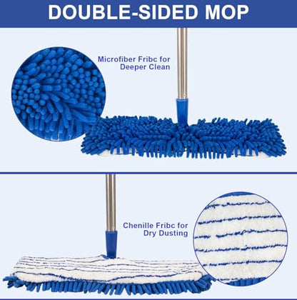 Microfiber Mops for Floor Cleaning, Dual-Sided Flip Mop for Wet & Dry Use, Adjustable Stainless Steel Handle (30.7"-56.7"),Suitable for Hardwood Floors, Laminate Floors, Kitchens and Tiled Surfaces