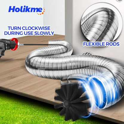 Holikme 15 Feet Dryer Vent Cleaner Kit, Lint Remover, Extends Up to 15 Feet, Synthetic Brush Head, Use with or Without a Power Drill,Black - color: Black