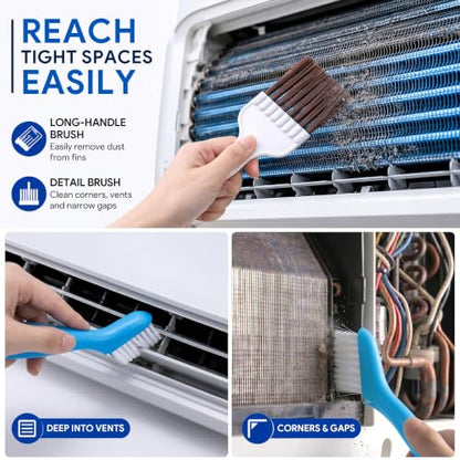 Enhon 4 PCS AC Fin Comb Straightener & AC Coil Cleaner Brush Kit, Double-Sided Coil Brush, Stiff Bristle Cleaner, Straightening Air Conditioner Fins, Condenser, Evaporator, HVAC and Refrigerator Coils