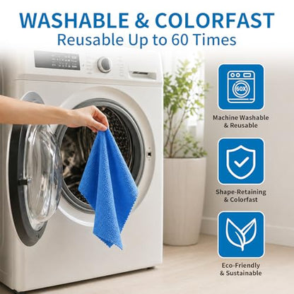 WETQUEEN Upgrade 60 Pack Microfiber Cleaning Cloth Roll - 11.8" x 11.8" Bubbled Reusable Rag for House, Kitchen, Car & Window - Tear Away Dish Rags & Wipe - 1 Roll Replaces 50 Paper Towels - Blue