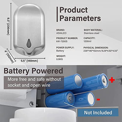 Commercial Gel Liquid Soap & Gel Hand Sanitizer Dispenser Automatic Touchless Wall Mounted for Commercial & Home Bathroom, Large Capacity 40.5 oz/1200 ml (Stainless Steel)