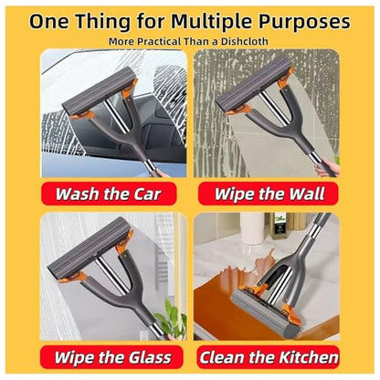 Small Tabletop Sponge Mop, Portable Self-Squeeze Lazy Mop, Compact Wet Dry Tool for Desktop, Kitchen Sink, Bathroom, Glass, Car.(2 Cotton Heads + 1 Squeeze Handle)