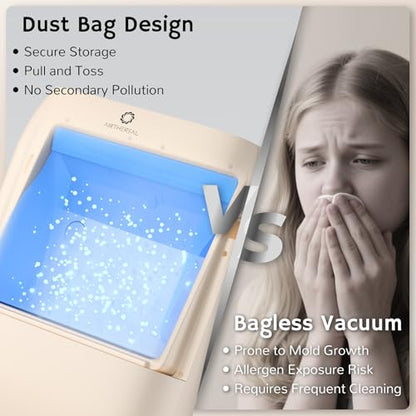 AIRTHEREAL T1 Plus Touchless Vacuum with 6-Pack Disposable 4.7L Dust Bags, Pull-and-Toss Design, Ideal Electric Dustpan for Home, Household Owner - color: Linen