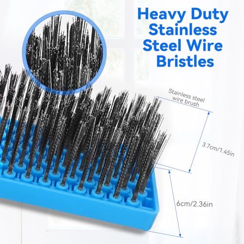 Heavy Duty Wire Broom with 70.8" Telescopic Handle: Stainless Steel Outdoor Broom for Cleaning Moss Concrete Floors Grout Gardens Patio Deck Concrete Garage - color: Blue- 70.8 Inch