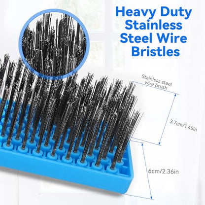 Heavy Duty Wire Broom with 70.8" Telescopic Handle: Stainless Steel Outdoor Broom for Cleaning Moss Concrete Floors Grout Gardens Patio Deck Concrete Garage - color: Blue- 70.8 Inch