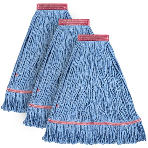 Matthew Cleaning 24oz Heavy Duty Mop Head Commercial Replacement for General and Floor Cleaning, Wet Industrial Blue Cotton Looped End String Head Refill (Pack of 3) Blue - color: Blue, size: 3 Count (24 Ounce each)