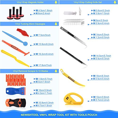 NEWISHTOOL Vinyl Wrap Tool Window Tint Film Application Kit Includes Wrap Tools Bag Wristband Pouch Vinyl Magnets PPF Squeegee for Car Wrapping, Auto Glass Film & Paint Protection Film Installing