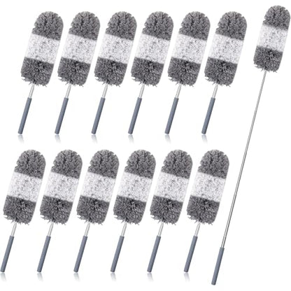 Tanlade 12 Pcs Microfiber Feather Duster for Cleaning 13-31 Inch Extendable Cobweb Dusters Ceiling Fan Duster Washable Bendable Tool for Office Car Window Furniture (Gray White) - color: Gray White