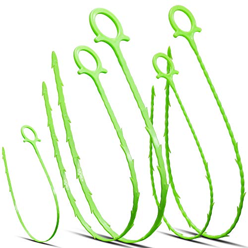 5 in 1 Compatible for Drain Snake Hair Drain with 5 Packs Drain Auger Clog Remover Cleaning Tool (Green)