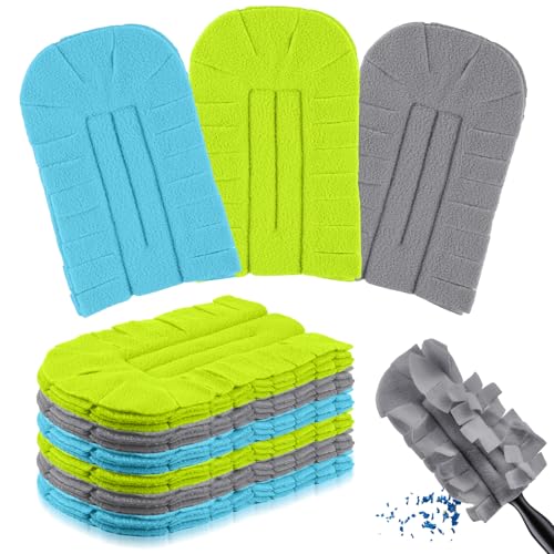 Zubebe 6 Pcs Duster Refill Reusable Fleece Duster Refills Feather Flat Dusters Multi Surface Washable Cleaning Pads Tools for Home, Blinds, Car, Pet, Furniture, Fans (Blue,Green,Grey) - color: Blue, Green, Gray