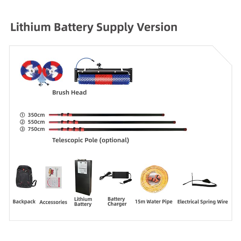 Solar Panel Cleaning Brush and Roller, 24FT Water Fed Pole Cleaning Kit, Adjustable Extension Pole, Window Washing Cleaner Equipment Kit, with Lithium Battery - size: 24FT-battery