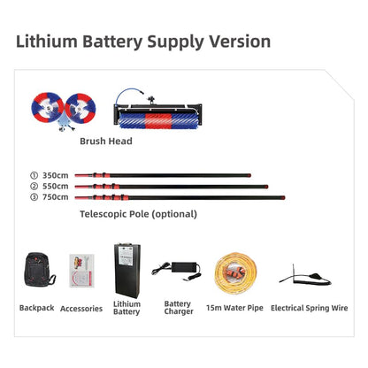 Solar Panel Cleaning Brush and Roller, 24FT Water Fed Pole Cleaning Kit, Adjustable Extension Pole, Window Washing Cleaner Equipment Kit, with Lithium Battery - size: 24FT-battery