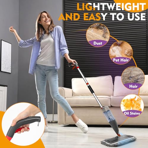 Spray Mop for Floor Cleaning with Washable Pads, Microfiber Wet Mops with 800 ml Refillable Bottle,Reusable Dust Mops with Sprayer for Hardwood Laminate Vinyl Tile Cleaning - color: Grey
