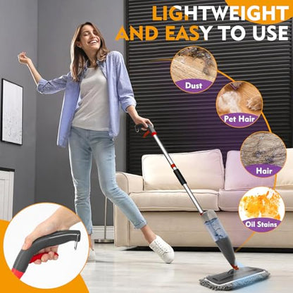 Spray Mop for Floor Cleaning with Washable Pads, Microfiber Wet Mops with 800 ml Refillable Bottle,Reusable Dust Mops with Sprayer for Hardwood Laminate Vinyl Tile Cleaning - color: Grey