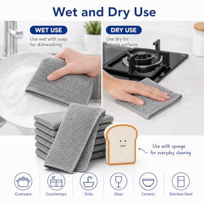 Non Scratch Wire Dishcloths 6 Pack with Kitchen Sponge | 6 wire dishcloths plus 1 sponge for dishes, pots, pans, sinks, stovetops, counters, and daily kitchen cleaning. - color: 6+1 Set
