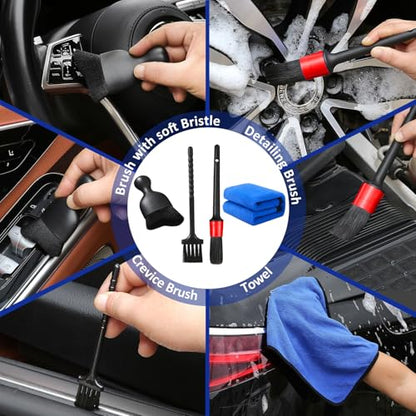 Qydipclin 10pcs Windshield Cleaning Tool Inside Car Window Cleaner Wash Kit with 4 Reusable Microfiber Pads 1 Spray Bottle and Extendable Handle Interior Auto Glass Wiper Kit, Blue - color: Blue