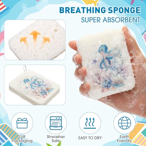 Maxdot 50 Counts Compressed Cellulose Sponges Bulk Sea Animals Style Natural Kitchen Compostable Non Scratch Dish Sponges for Washing Dishes, Cleaning Countertop Sink, Kids DIY - style: Sea Animals Style