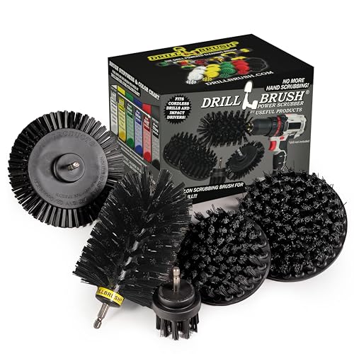 Drill Brush Power Scrubber by Useful Products - 5 Piece Black Drillbrush Ultra Stiff Cleaning Brushes Set - Non Metal Grill Brush Attachment Kit for Cordless Drill - Nylon Grill Grate Cleaner Brushes - color: Black