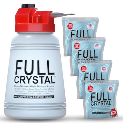 Full Crystal Window Cleaning Kit – 16 oz Glass Cleaner and Bottle with 27 ft Reach, Each 4 oz Bag Makes Up to 640 fl oz, Cleans Up to 80 Windows, Scrub-Free, Rinse-Free - style: 4 Ounce (Pack of 4)