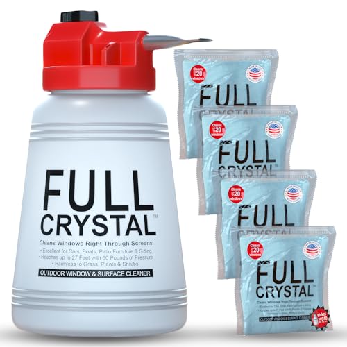 Full Crystal Window Cleaning Kit – 16 oz Glass Cleaner and Bottle with 27 ft Reach, Each 4 oz Bag Makes Up to 640 fl oz, Cleans Up to 80 Windows, Scrub-Free, Rinse-Free - style: 4 Ounce (Pack of 4)