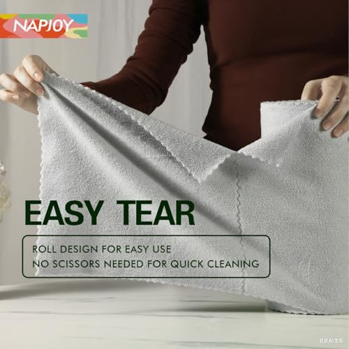 Napjoy Microfiber Cleaning Cloth Roll, 75PK Easy Tear Away Reusable Paper Towels, 12" x 12", Lint-Free and Scratch-Free with Patented Fiber Technology Microfiber Towel Roll, Grey - color: Gray