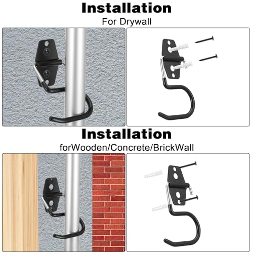 18 Pack Broom Holder Wall Mount - Tool Hangers Garage Wall Hanging Organizer - Heavy Duty Metal Large S Hooks for Mop Shovel Rake Shed Garden Lawn Yard Handle Tools Organization (Black)