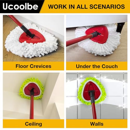 Spin Mop Replacement Heads Compatible with Ocedar EasyWring 1-Tank System, Duster Mop Head for Ocedar, 6 Pack Spin Mop Refills, 2 Pack Chenille Mop Pads, 1 Mop Base for deep Cleaning - size: 8+1 Mop Set(1 Tank System)