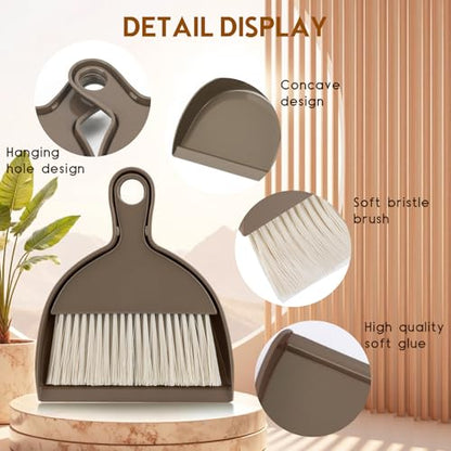 THINKLEARN 2PCS Small Dust Pan and Brush Set, Mini Broom Dustpan Kit | Portable Brush Dustpan Combo Set, Brown Cleaning Supplies - color: Brown