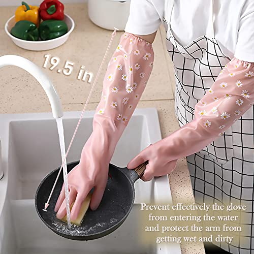 KAQ Dishwashing Cleaning Gloves 3 Pairs-Reusable Rubber Gloves Non-Slip Laundry Kitchen Gardening Household Gloves(Long Cuff) - size: Small (Pack of 3)