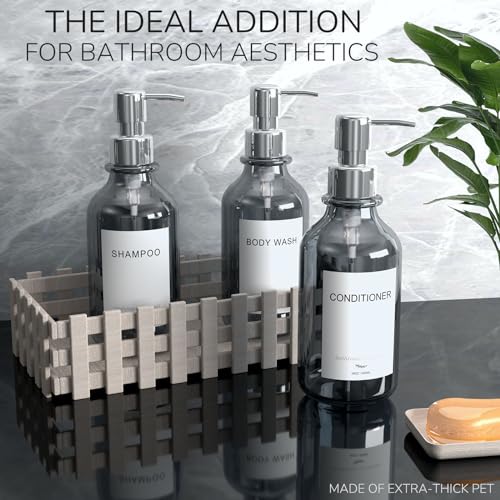 Stylish Shampoo and Conditioner Dispenser - Shower Soap Dispenser Wall Mounted - 16 oz Set of 3 Plastic Clear Bottles with Silver Pumps - Modern Shower Dispenser, Shower Shampoo Dispenser 3 Chamber - color: Clear