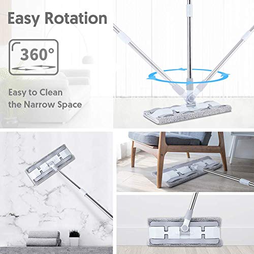 HOMTOYOU Microfiber Hardwood Floor Mop, Dust Flat Mop Floor Cleaning | 4 Pcs Washable Pads, 360° Rotation, Long Adjustable Stainless Steel Handle