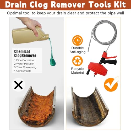 50 FT Drain Snake 11-in-1 Double Mode Drain Auger Tools | for Sink and Drain Unblocking, Plumbing Snake for Kitchen, Bathrom and Shower Sink, Drain Clog Remover for Real DYIs - color: Red-50FT