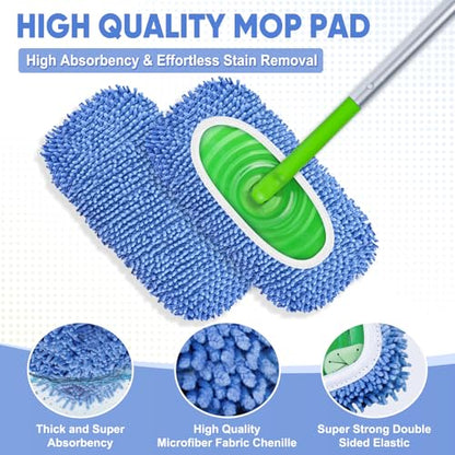 6 Pack Reusable Mop Pads Compatible with Swiffer Sweeper, Chenille Mop Refill Pads, Dry & Wet Mopping Cloths for Floor Cleaning -Blue - color: Blue