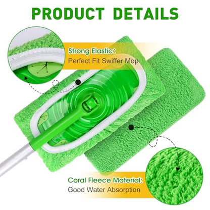 8Pcs Reusable Microfiber Mop Pads Compatible with Swiffer Sweeper,Replacement Dry Sweeping Cloths & Wet Mopping Pads Refills,Washable Mop Pads for Multi-Surface Floor Cleaning - color: Green