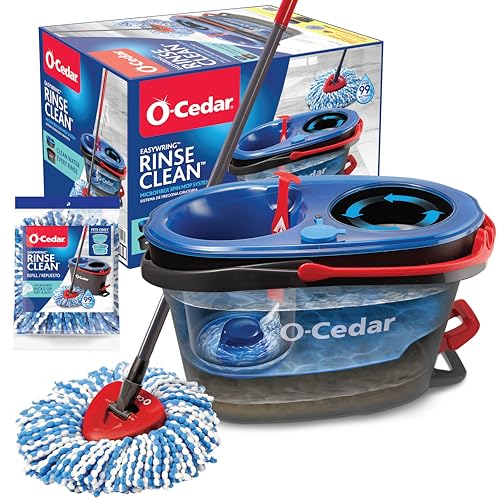 O-Cedar RinseClean Spin Mop & Bucket System + 1 Extra Mop Head | Clean with Clean Water | Removes 99% of Bacteria - color: Rinseclean Spin Mop & Bucket + 1 Extra Refill