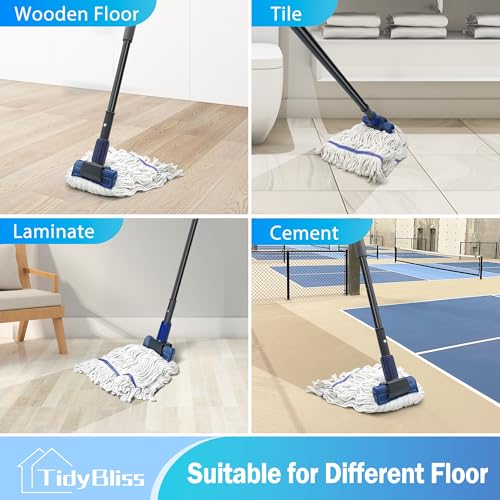 TidyBliss Commercial Mop Heavy Duty, 57.5 inches Long Handle Large Looped-End Industrial String Mop, Professional Dry Wet Cotton Mop for Cleaning Concrete Tile Hardwood Floor Shop Office Garage