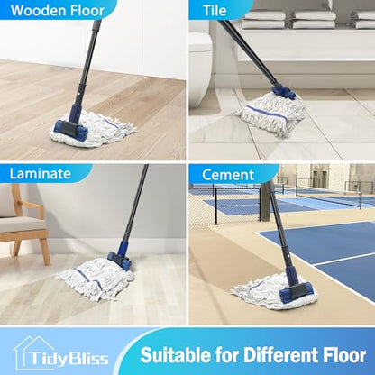 TidyBliss Commercial Mop Heavy Duty, 57.5 inches Long Handle Large Looped-End Industrial String Mop, Professional Dry Wet Cotton Mop for Cleaning Concrete Tile Hardwood Floor Shop Office Garage